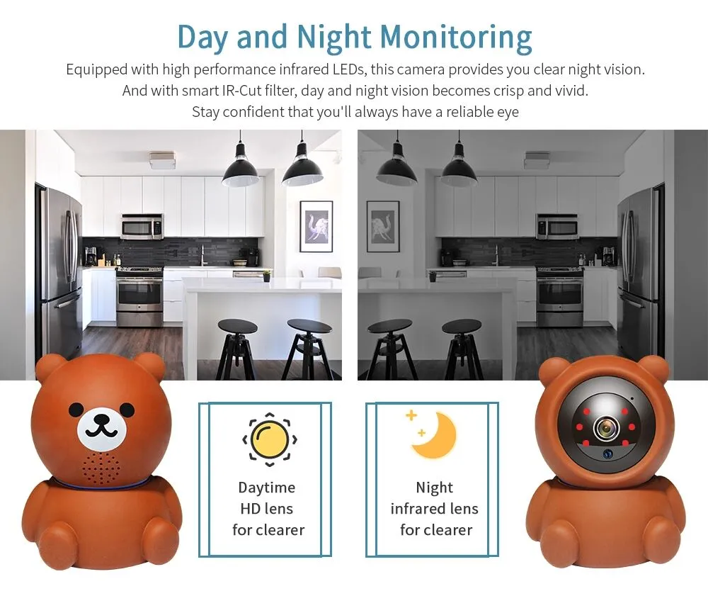Minicámara HD de 1080P con WIFI, cámara de peluche de oso