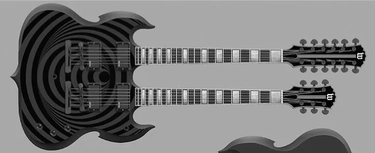 Zakk Wylde Audio Barbarian 12 6 Strängar Double Neck Matte Black Behemoth SG Electric Guitar EMG Pickups, Svart hårdvara, Stor Block Inlay