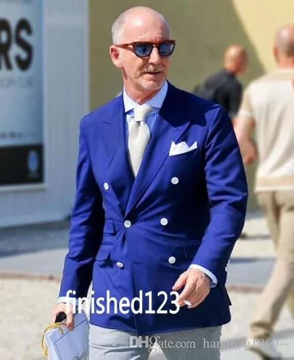 New Fashion Double Breasted Groom Tuxedos Royal Blue Man Prom Busienss Suit Wedding Bride Father Clothes (Jacket+Pants+Tie) H:905