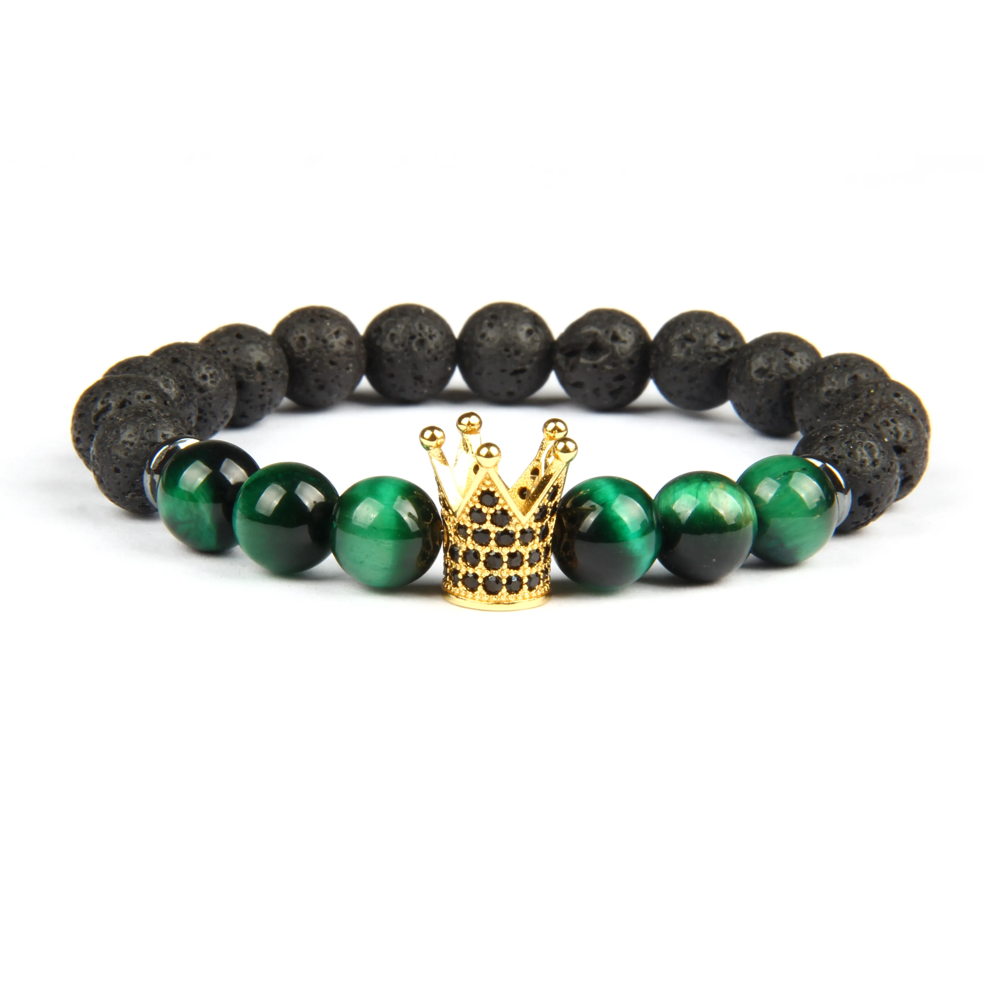 New Design Blue Cz Crown Mens Beaded Bracelet Wholesale Natural