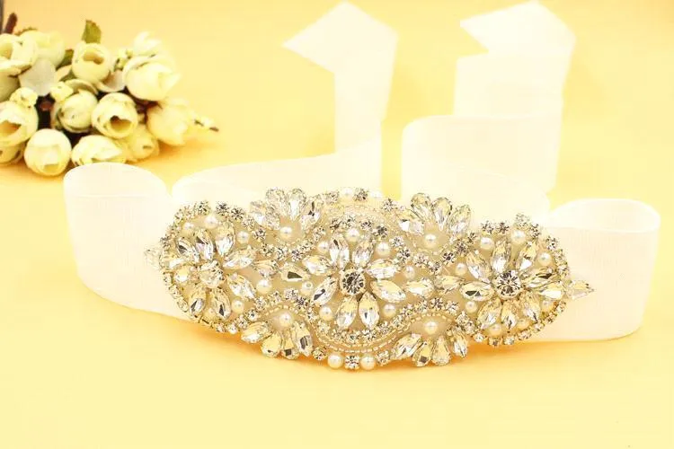 Wholesale-real Photo White Sparkly CrystalビーズブライダルベルトサッシリボンWeddin and Sashes CPA529