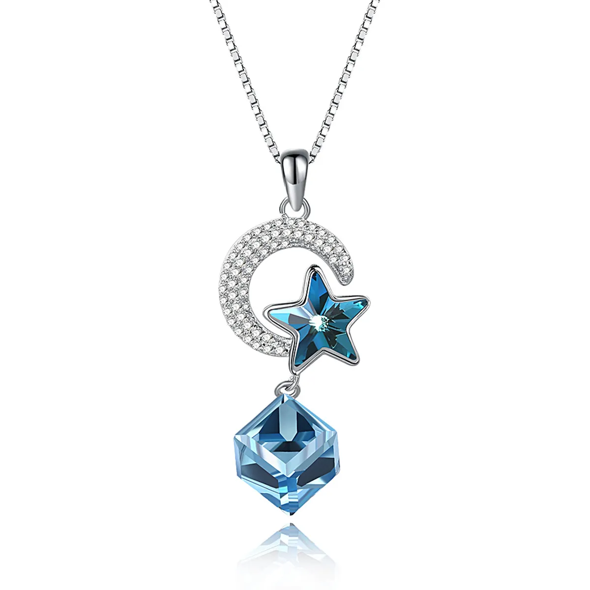 Lua Colares Elegante Cristal De Swarovski Elemento Estrela Azul S925 Sterling Silver Pingente de Colar Zircon Aniversário Invisível POTALA256