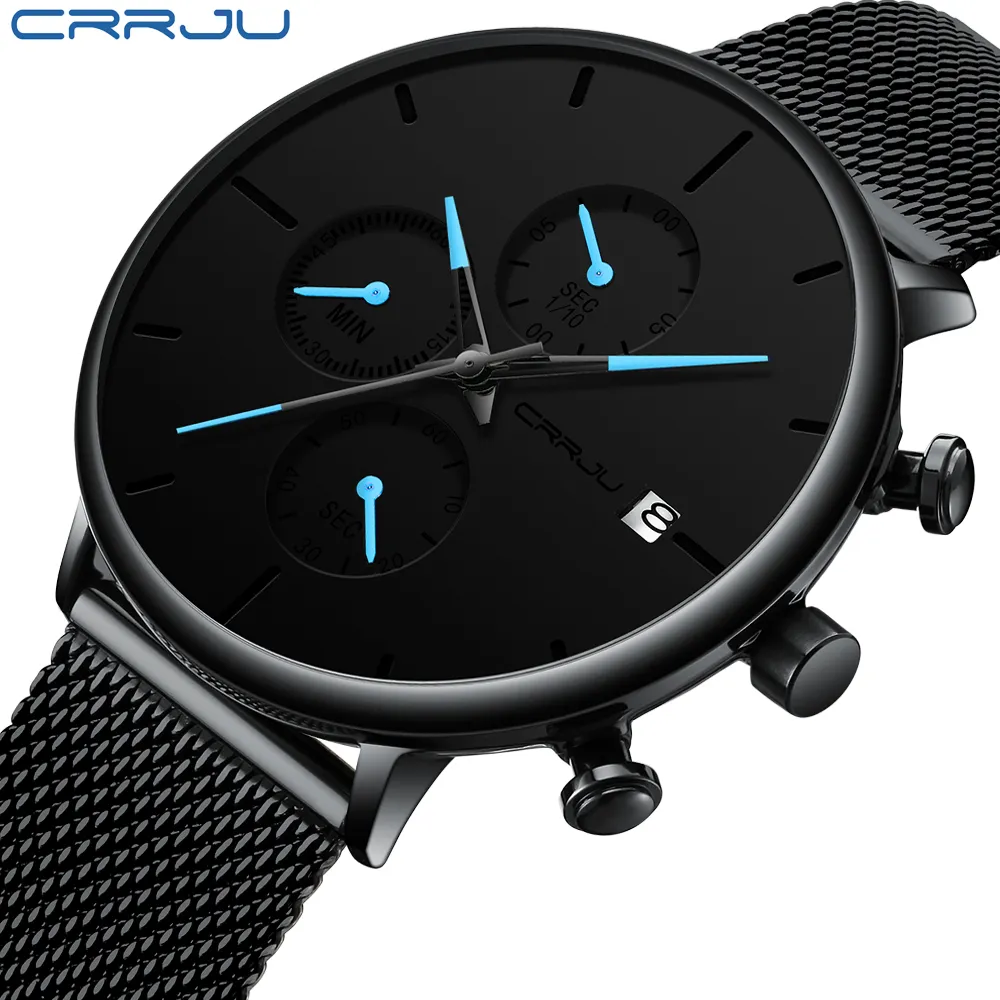 Crrju Moda Homens Relógio À Prova D 'Água Magro Malha Strap Minimalista Relógios De Pulso Para Homens Relógio de Quartzo Relógio de Esportes Relogio masculino J190715