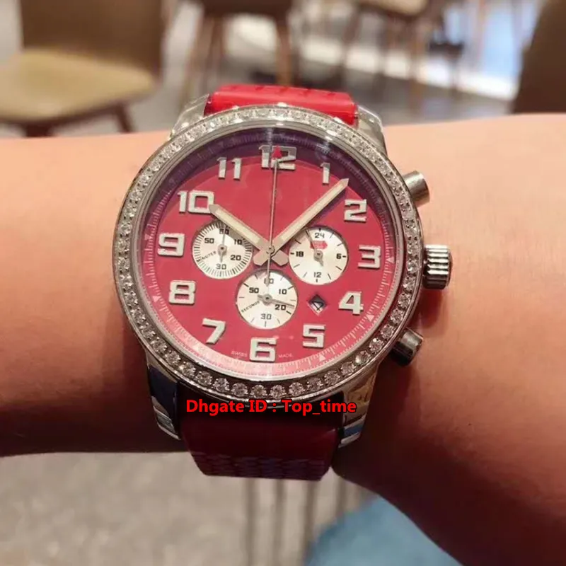 Aço 5 Estilo Hot alta qualidade MilleMiglia inoxidável cronógrafo de quartzo Mens Watch Bezel Diamond Dial Red pulseira de borracha Gents relógios desportivos