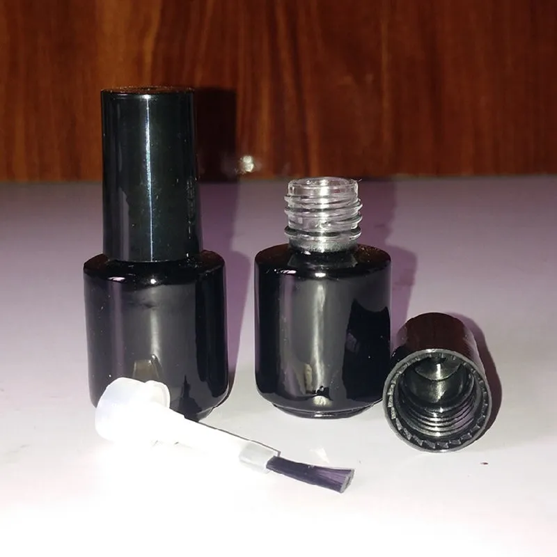 Botella de vidrio vacía para esmalte de uñas, contenedor de Gel UV portátil negro, caja de almacenamiento rellenada, cepillo de tubo de maquillaje redondo F3015, 5ml