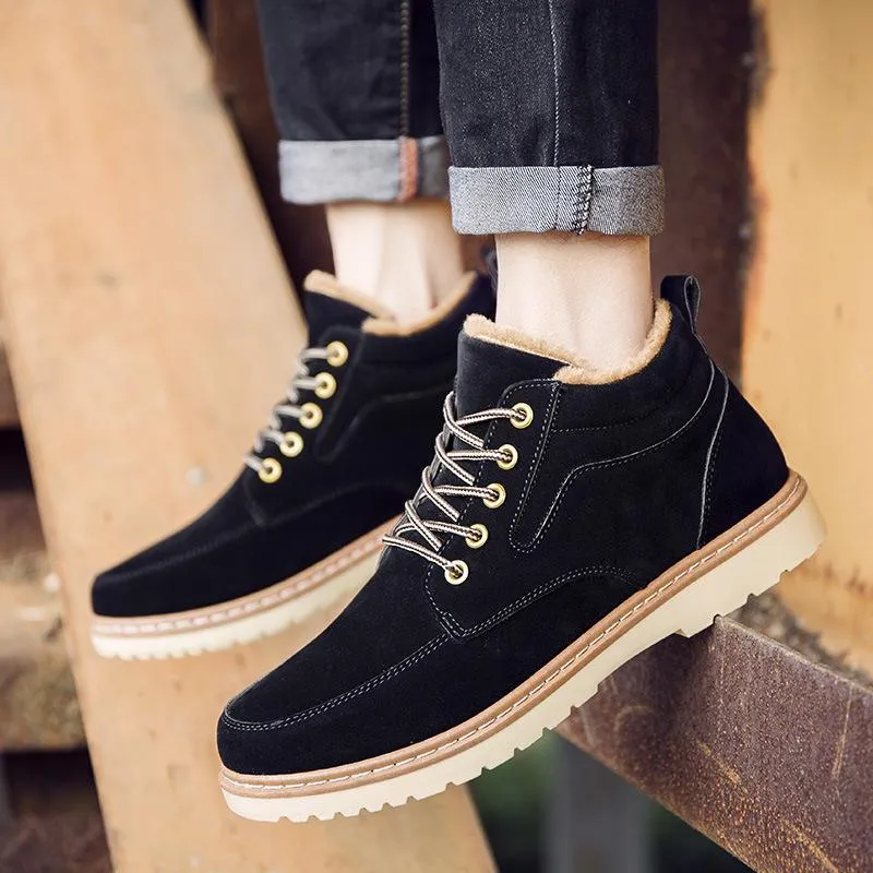 Hot Sale-2019 Time Male England High Help Work Clothes Shoe Increase Down Thickening Cotton Keep Warm Tide Cotton-padded Shoes Martin Boots