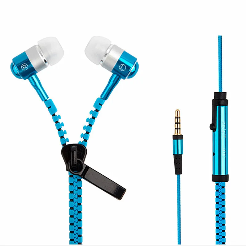 Hot Zipper Earphones In-Ear 3.5mm Plug Bass Earphones In-Ear Zipper Hörlurar med mikrofon för IP567 Android Phone MP3 Comute