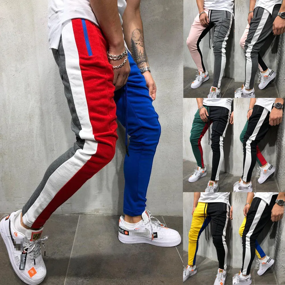 Mode hommes polaire pantalons de sport poches zippées pantalon ajusté coupe ajustée couleurs contrastées pantalon de survêtement Joggers bas de Jogging M-XXL