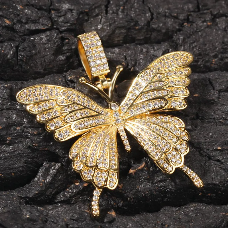 Iced Out Pendant Necklace Gold Silver Butterfly Necklaces Mens Womens Fashion Hip Hop Jewelry193w