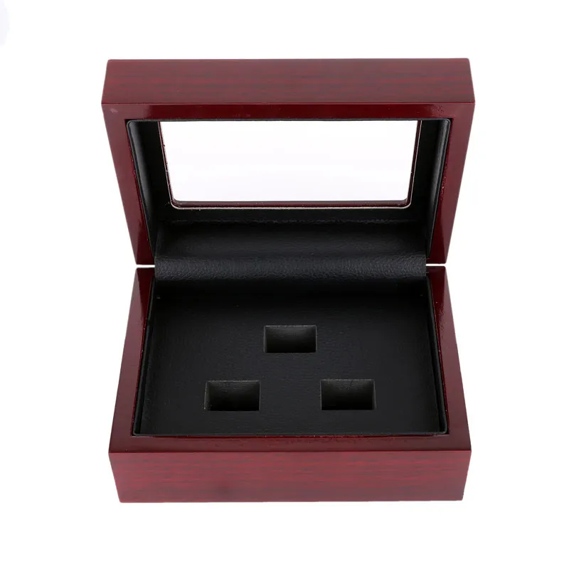 Organizador de caja de madera de cuero de PU negro rojo Portátil 12x16x7cm 2-9 Hole Case Championship Sports Ring