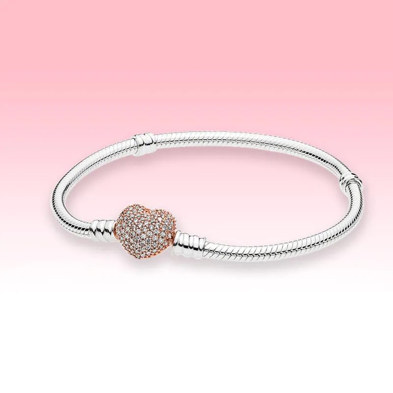 Pulsera De Encanto De Corazones De Oro Rosa Cadena De Serpientes - Main Image