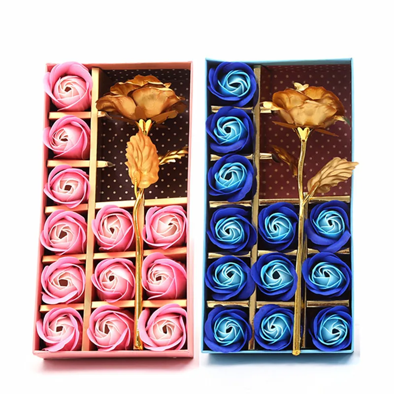 Savon Fleur Fête Des Mères Coffret Cadeau Bain Parfumé Corps Pétale Fleur Savon Fleurs Feuille D'or Artificielle Décor Rose Cadeau 12 Pcs DH1276