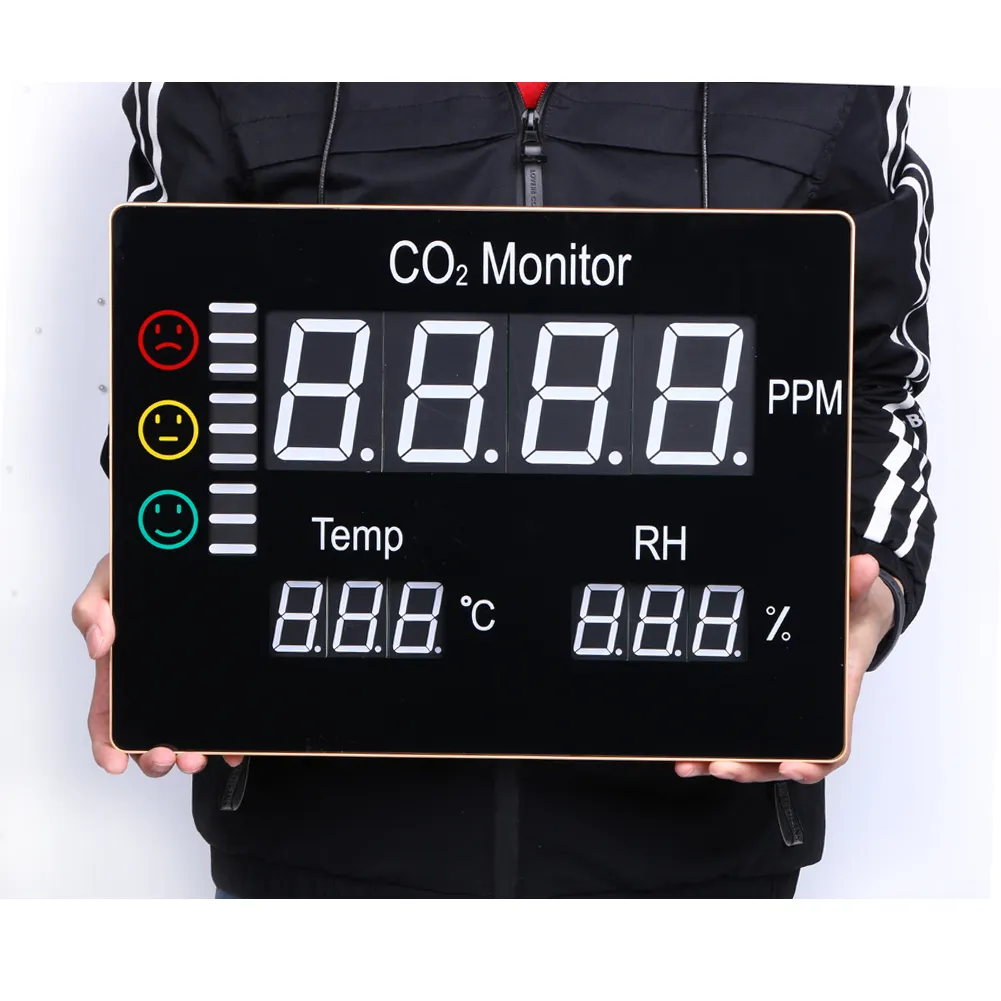 Freeshipping Cyfrowy zamontowany na ścianie 0-9999PPM Dwutlenek węgla Miernik CO2 Miernik gazu Detektor Tester Tester Wilgotności Air Quality Monitor