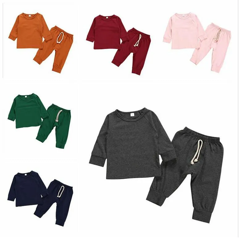 Baby Clothes Kids Cotton Clothing Sets Boys Girls Solid Long Sleeve Top Pants Suits Spring Autumn Sport Suit Children Casual Homewear A939