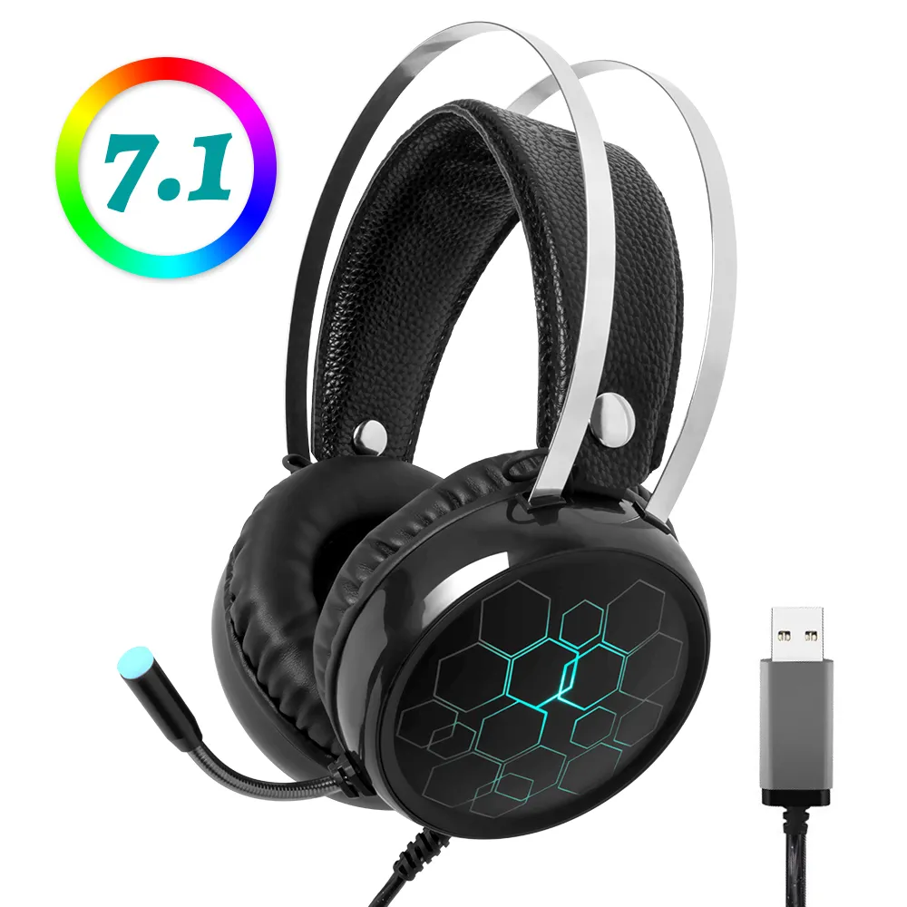 Professionelles 7.1-Gaming-Headset, leuchtende Kopfhörer mit Mikrofon, Gamer-Surround-Sound, USB-Kabel, für Xbox One, PS4, PC, Computer, RGB-Licht