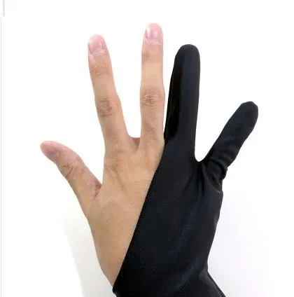 Konstnärs anti-fouling handskar ritning handske svart två fingrar höger vänster hand Anti-svett grafik tabletter handskar målning leveranser K798