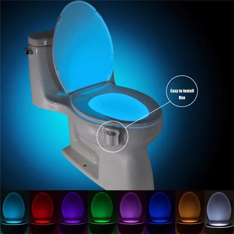 Waterproof Backlight For Toilet Bowl Smart PIR Motion Sensor Toilet Seat Night Light 8 Colors LED Luminaria Lamp Toilet Lighting