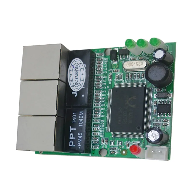 Freeshipping Mini 3 Port Ethernet Switch 10 / 100Mbps RJ45 Switch Switch Hub PCB Płytka do integracji systemu