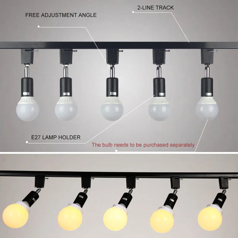 E27 LED Track Light Loft Loft Minimalist Style E27 LAMP حامل تتبع أضواء AC110240V السكك الحديدية المعدلة للسكك الحديدية للمقهى 7916060