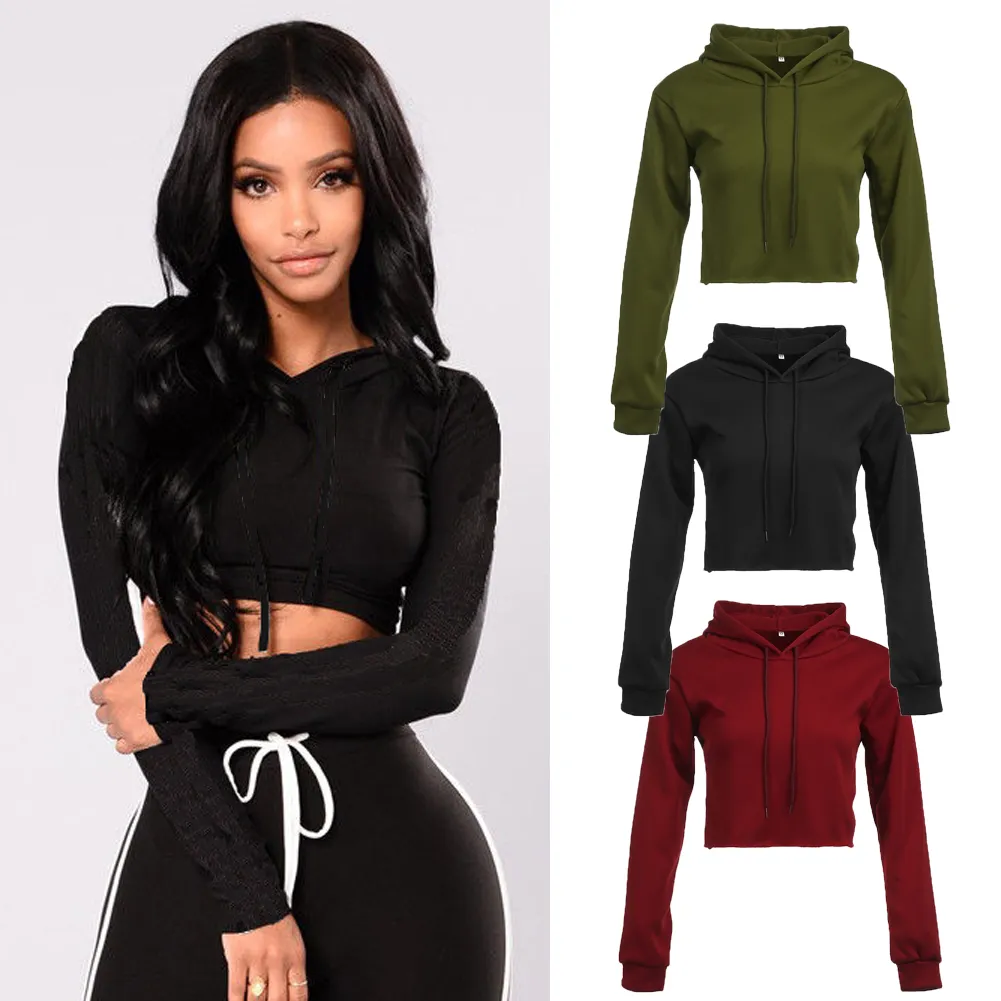 Women Hoodie Sweatshirt Jumper Sweater Crop Top Coat Sports Pullover ...