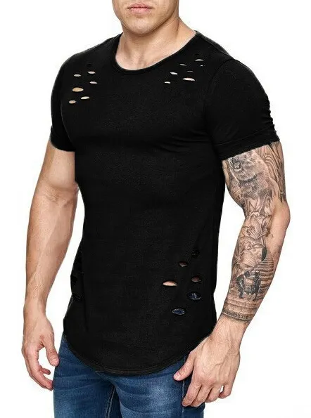 2019 Mens Clothing Short T Shirts With Broken Holes Tops Short Sleeved Sports Fashion Wear Summer Clothes Tees