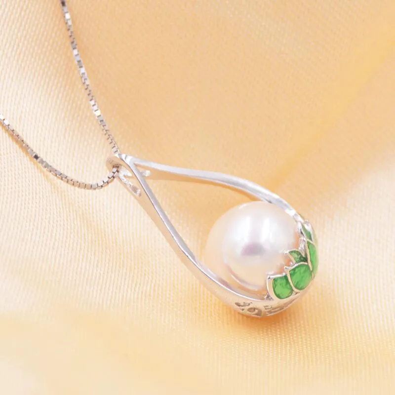 ASHIQI 925 Sterling Silber Emaille Lotus Süßwasser Perle Halsketten Anhänger Chinesischen Ethnischen stil 10-11mm Natürliche perlen schmuck