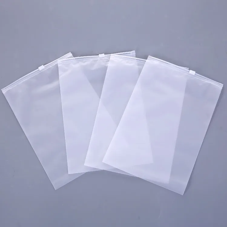 Sacos plásticos transparentes foscos, sacos poli de polipropileno reutilizáveis para embalagem, sacos de armazenamento reforçados com autovedação com fecho deslizante de 20 mícrons de espessura 122334