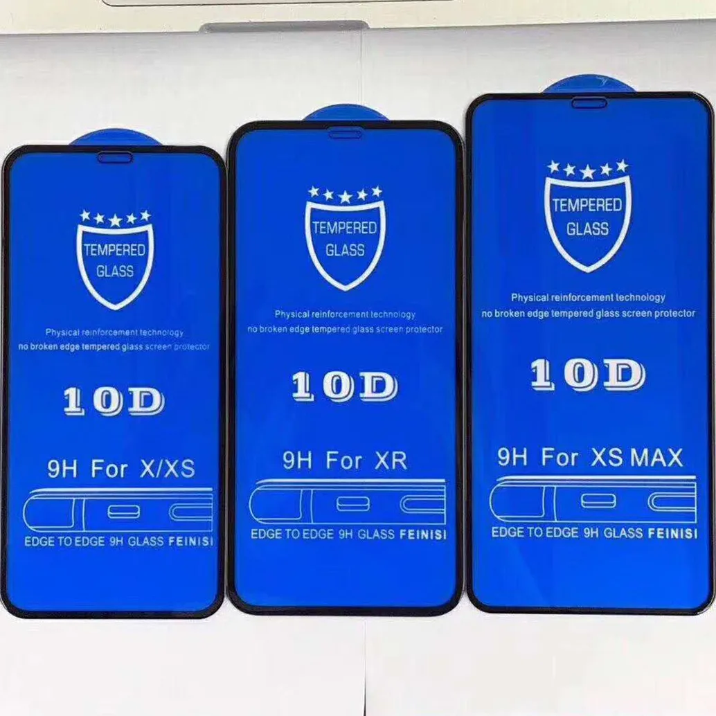 Cobertura completa 10D Grande Curva Gota de Gota Temperada Protetor de Tela De Vidro Cola Full para iPhone 12 11 Pro Max XR XS MAX 6 6S 7 8 PLUS 400PCS / LOTE