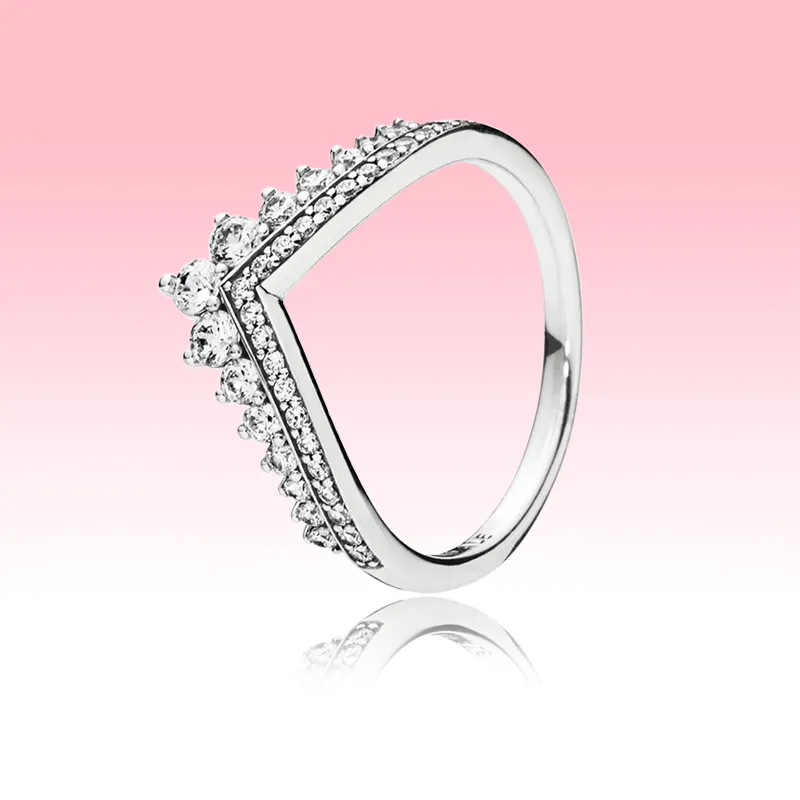 Autentisk 925 Sterling Silver Ring Kvinnor Sommar Smycken För Pandora Princess Wish Ring CZ Diamant Engagement Bröllop Ringar med Original Box