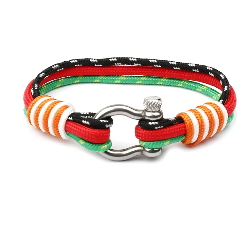 Bracciale moda da uomo campeggio esterno ombrello corda tessitura bracciali multistrato fibbia in acciaio inossidabile ciondoli gioielli sportivi