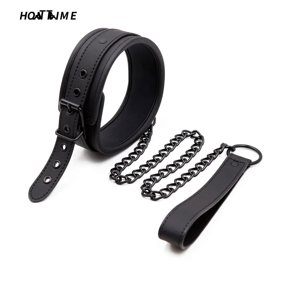 Sm Leather Neoprene Restraint Collar Bondage Necklace For Couples_voghion.com