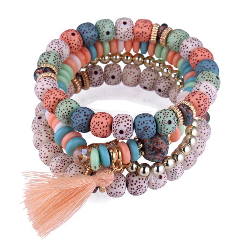 Mode perles multicolores brins à la main Bracelet perlé multicouche gland breloques bracelets pour femme Boho Vintage bijoux ethniques