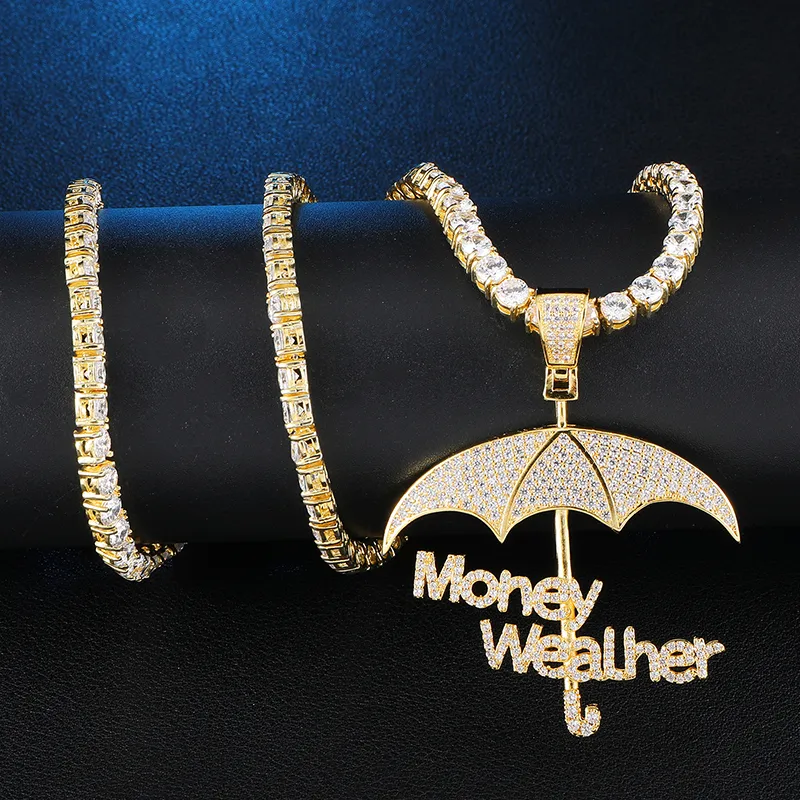 US7 Bling Iced Out UmbrellaMoney Wealher colgante collares Micro pavimentado CZ collar para hombre joyería de Hip Hop