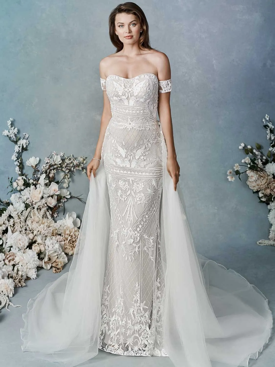 kenneth winston bridesmaid dresses Newest Mermaid Wedding Off Shoulder Short Sleeve Tulle Applique Detachable Wedding Gown Sweep Train robe de mariée Lace