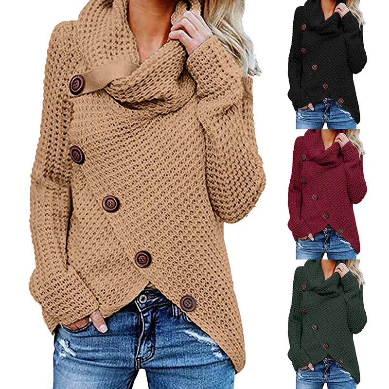 Maglione oversize autunno lavorato a maglia donna dolcevita pullover maglione top maglione con bottoni tinta unita donna taglie forti vestiti BDR993 Y191021
