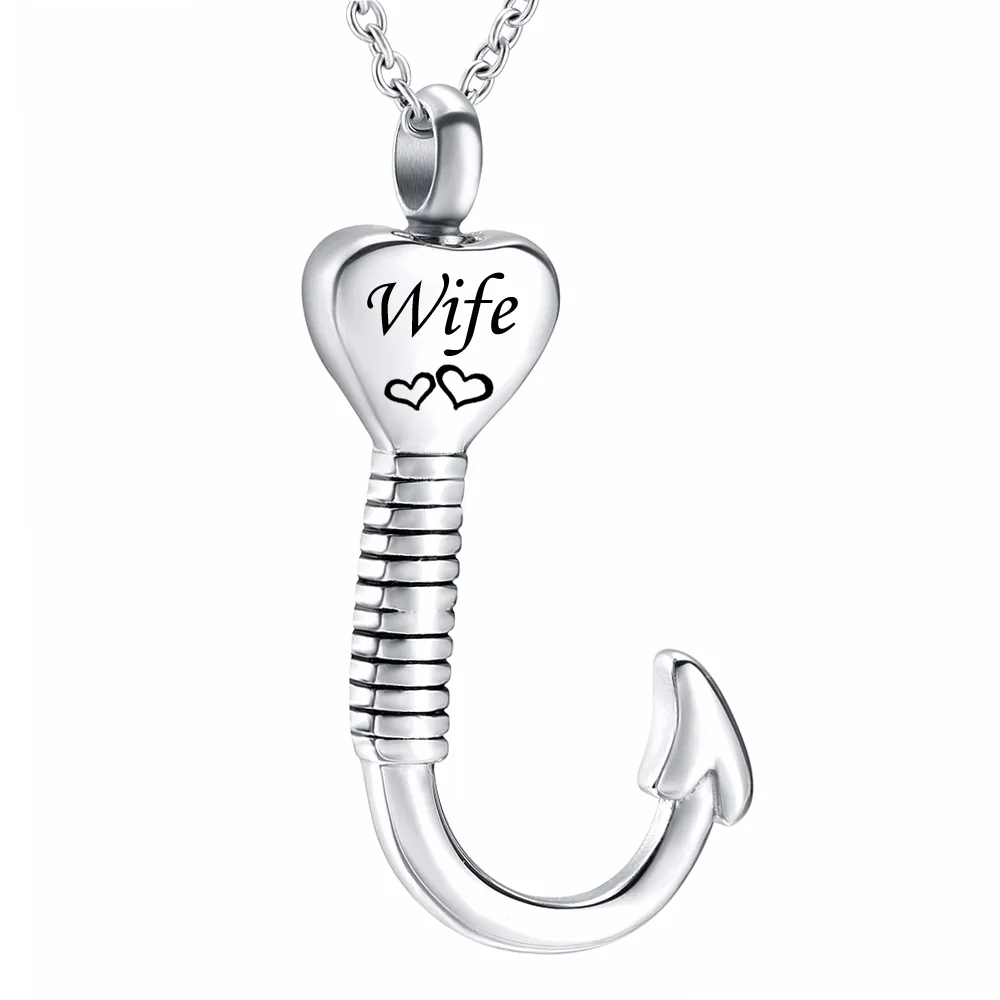 925 Srebrny Naszyjnik Urn Dla Ashes Heart Shape Fish Hook Creative Cremation Urn Wisiorek Wędkowanie w Niebo Pamiątka Pamięci Biżuteria