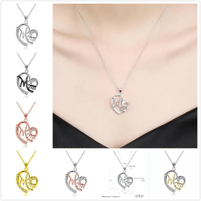 Neue Ankunft Kristall Herz Mama Halskette Anhänger Diamant Mode Liebe Mama Halsketten Schmuck Mutter Geburtstag Tag Geschenk Großhandelspreis