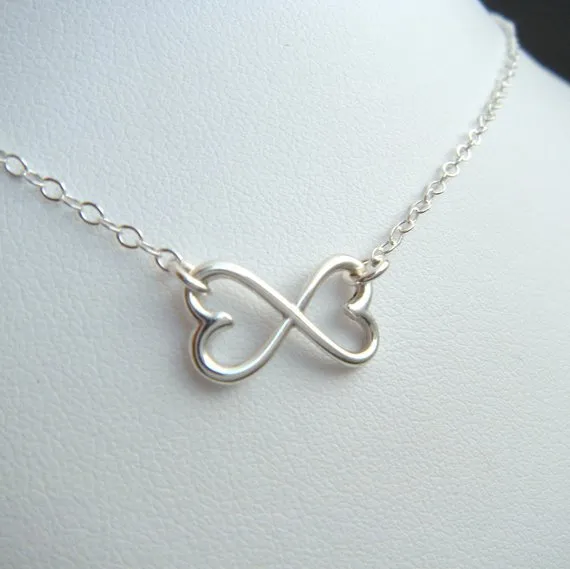 Outline Open Two Love Hearts Necklaces Geometric Wire Wrapped Horizontal 2 Double Heart Infinite Infinity Necklaces for Women2202