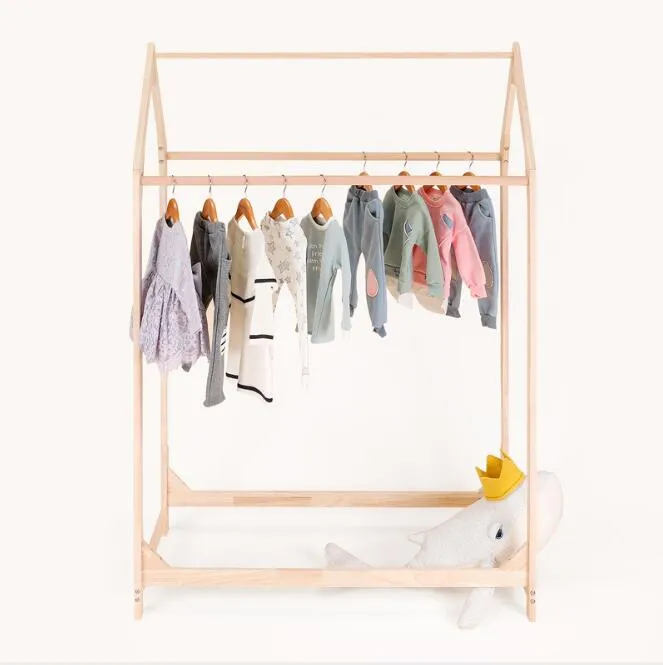 Children's hanger Cabinets clothing store solid wood middle island rack small house hangers double hanging display shelf