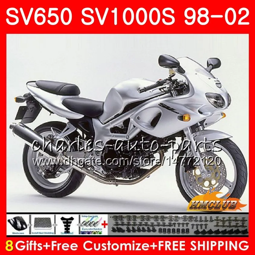 Кузов Для SUZUKI SV650S глянцевый серебристый SV400S SV1000S 98 99 00 01 02 26HC.8 SV 650S 400S 1000S SV650 SV400 S 1998 1999 2000 2001 2002 Обтекатель