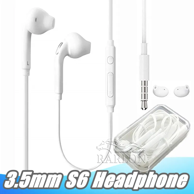 S6 S7 Earphone Headphones Earbuds Headset for Jack In Ear Wired With Mic Volume Control 3.5mm White Black With Retail Packing