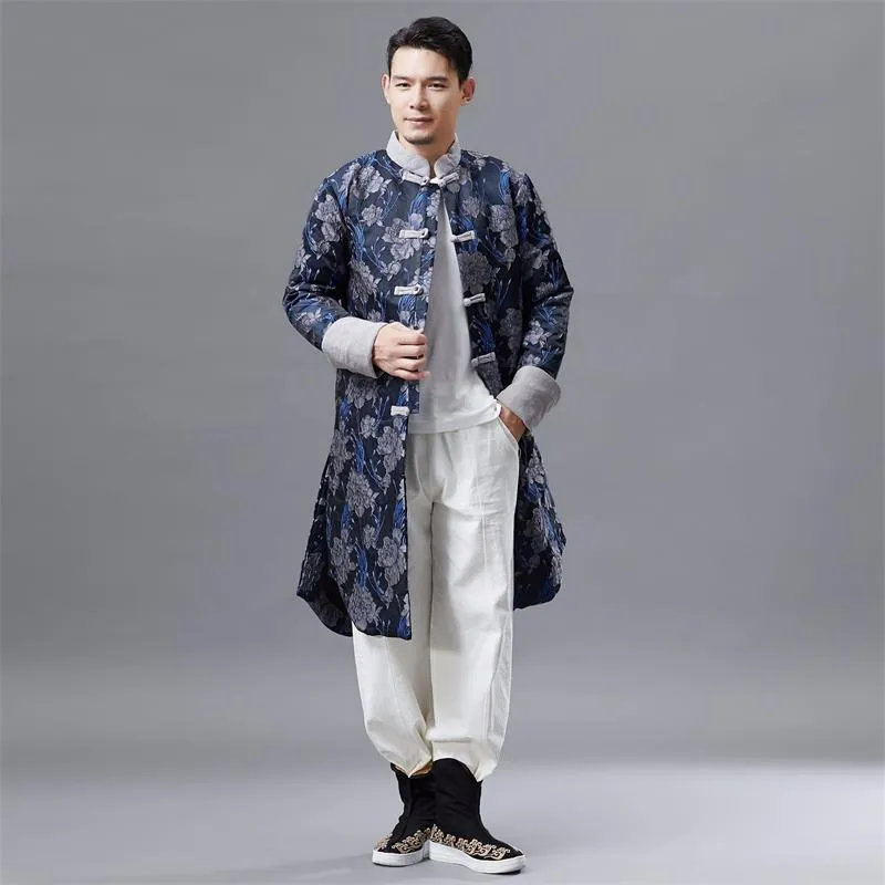 Traditionele Chinese kleding voor mannen Cheongsam Stijl Tang Pak Top Heren Vintage Lange Jas Oosterse Mannelijke Kostuum Film TV Stage Wear