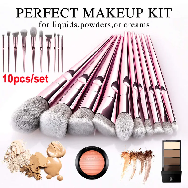 10pcs Brush Set Rose Gold Makeup Brushes Eyeshadow Powder Contour Foundation Brush Beauty Cosmetics Tool