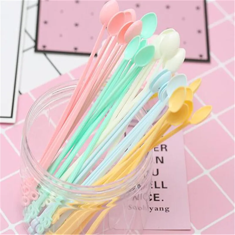 New Flatware Portable Coffee Tea Spoon Long Handle Disposable Mini Ice Cream Tools Party Supplies Plastic Kitchen Accessories ST134