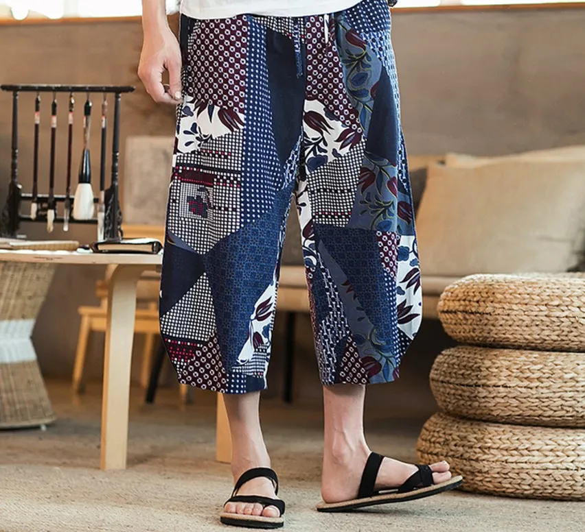 Mens Harem Pants Casual Linen Hemp Blend Drawstring Waist Capris Floral  Print Loose Fit from Dhgate Mens Pants - price 20.31