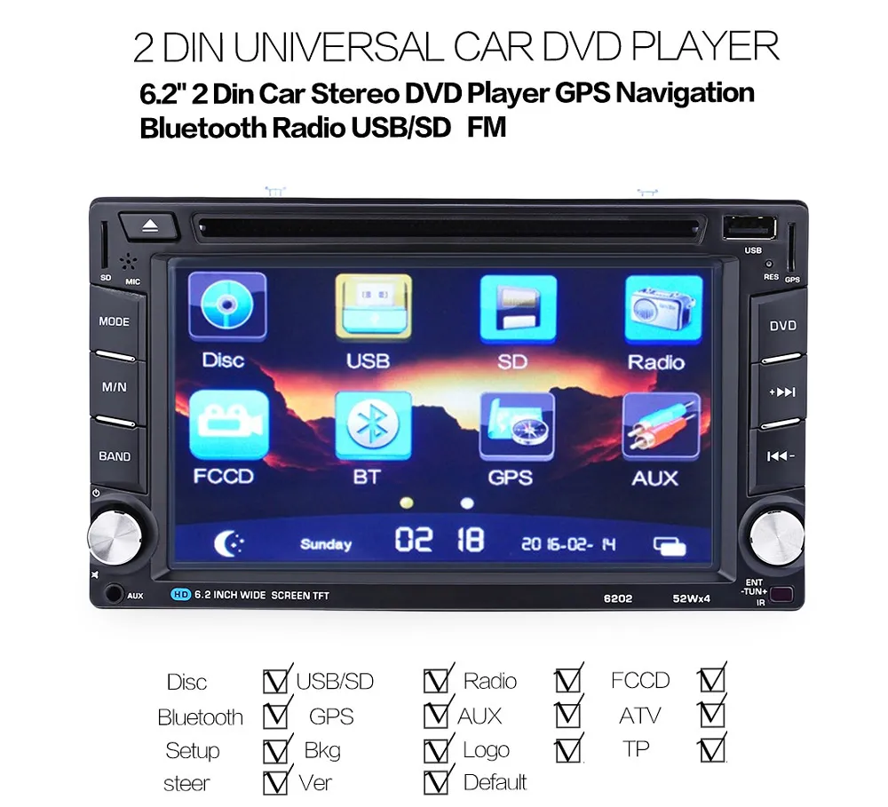 Giocatore DVD a doppia e propria auto da 2 pollici con stereo di navigazione GPS Bluetooth per 2024 auto nero