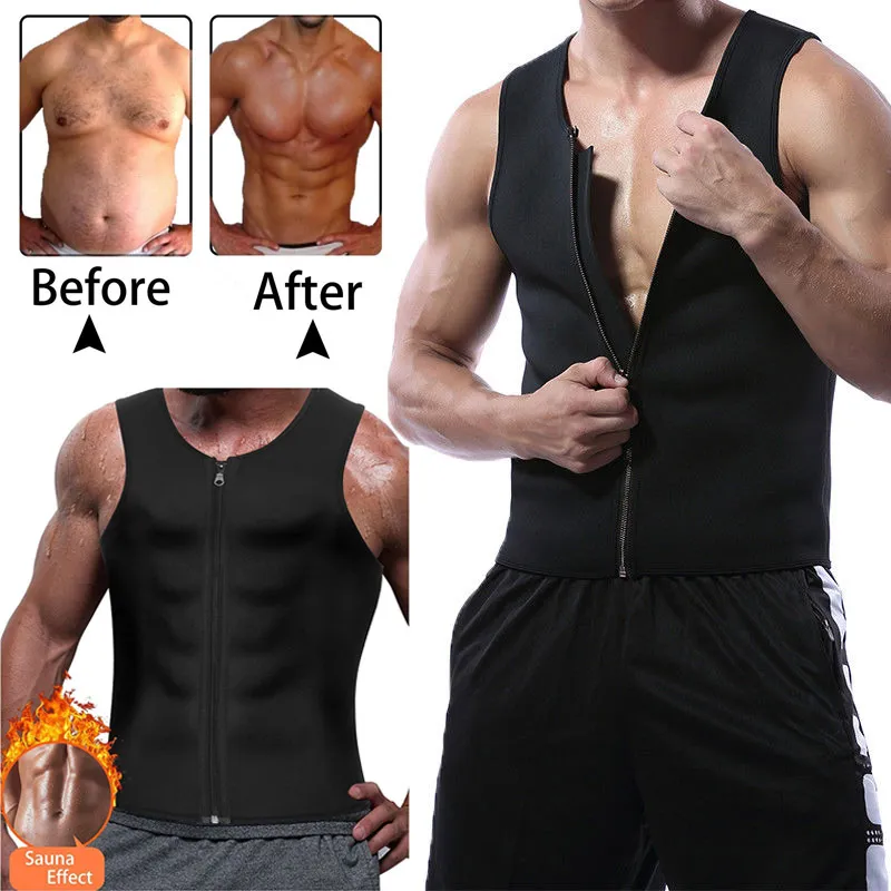 Erkekler Bel Trainer Yelek Sıcak Neopren Sauna Suit Korse Vücut Şekillendirici Fermuar Tank Top Egzersiz Gömlek