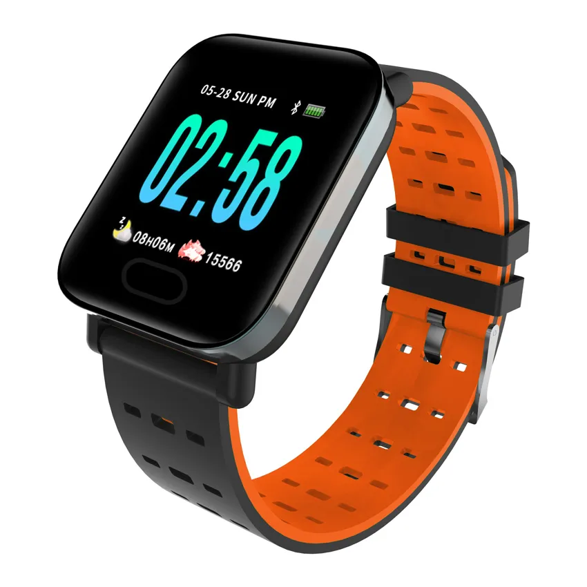 A6 Smart Watch med hjärtfrekvens Monitor Sport Fitness Tracker Blodtryck Reminder Smartwatch för Android Ios Smart Armband