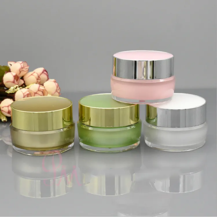 Shiny Acrylic Plastic Bottle Cream Jar 5g 10g 15g 30g for Cosmetic Packaging Containers Gold White