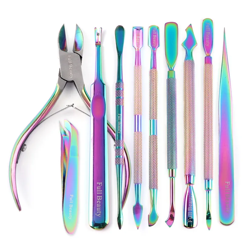 Professional Nail Cuticle Pusher Tweezer Rainbow Cutter Nipper Clipper Dead Skin Remover Stainless Steel Manicure Nail Art Tool